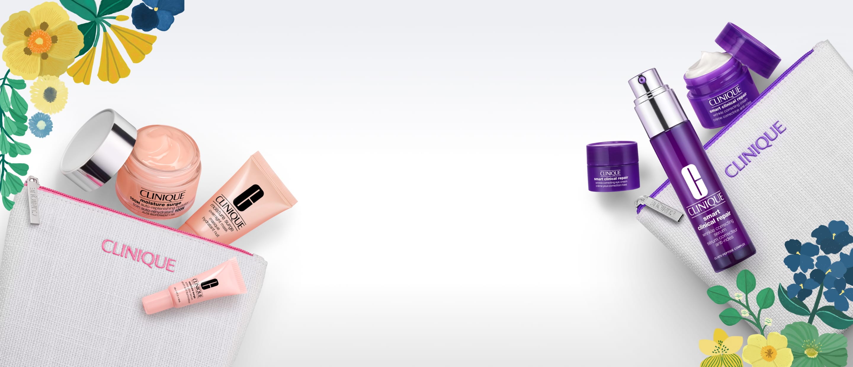 Products laying around with flowers around it