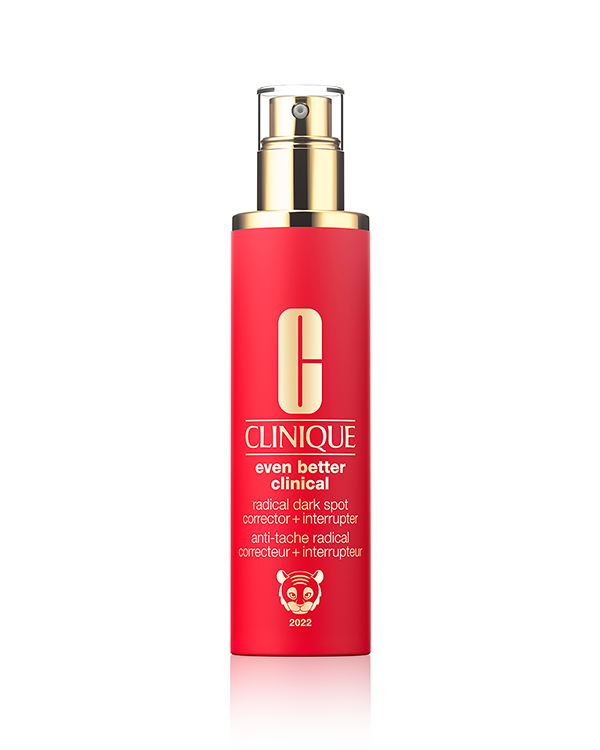 Limited Edition Even Better Clinical™ Radical Dark Spot Corrector + Interrupter, Clinique&#039;s gold-standard dark spot corrector serum in a Lunar New Year design to celebrate the Year of the Tiger.