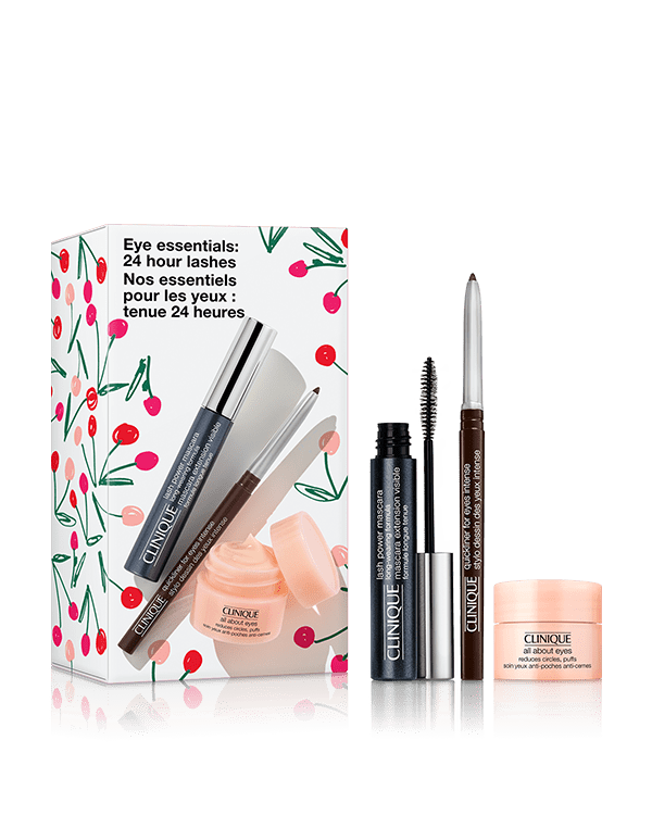 Eye Essentials: 24 Hour Lashes, Eye-opening makeup trio for a look with staying power. $119 value.