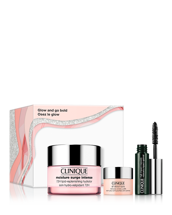 Glow and Go Bold: Beauty Gift Set, A 3-piece beauty gift set with skincare and makeup essentials to leave you glowing all season long. Worth $140
