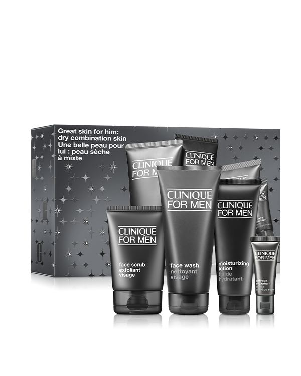 Great Skin for Him: Dry Combination Skin, A collection of skincare essentials for drier skin types.