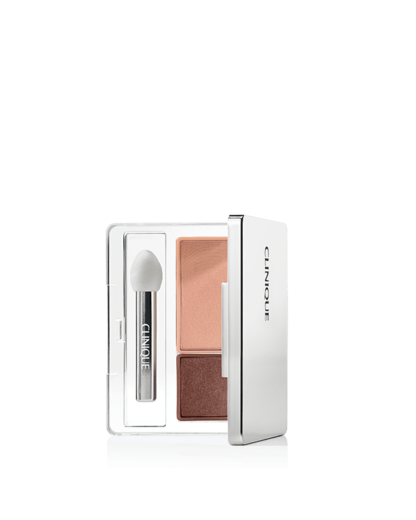 All About Shadow Duos, Perfectly-paired shades for effortless eye looks. Luscious, long-wearing. Dual-ended applicator.