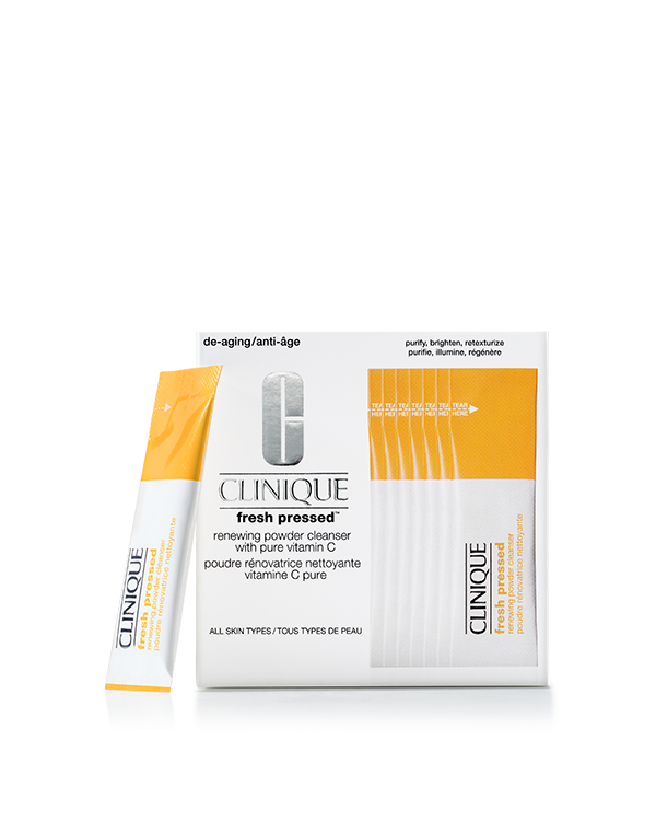 Clinique Fresh Pressed™ Renewing Powder Cleanser with Pure Vitamin C, Water-activated powder cleanser with fresh Vitamin C to purify, brighten, retexturise.